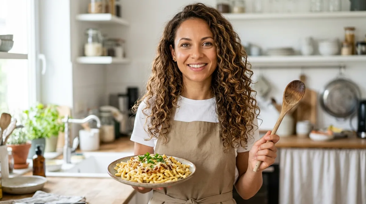 Avatar de Alemán en Acción en su cocina con un plato de comida alemana