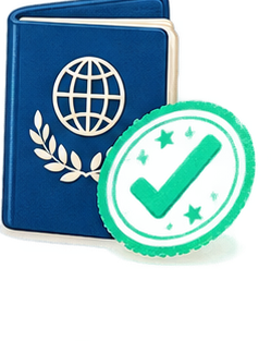Pasaporte cerrado con un sello de aprobado