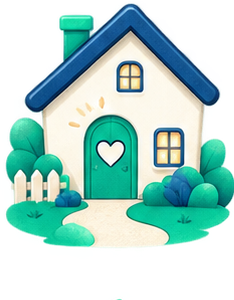 Casa pequeña y acogedora con un corazón en la puerta