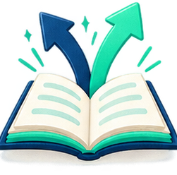Libro abierto con flechas curvas saliendo hacia arriba