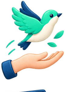 Pájaro alzando el vuelo desde una mano abierta
